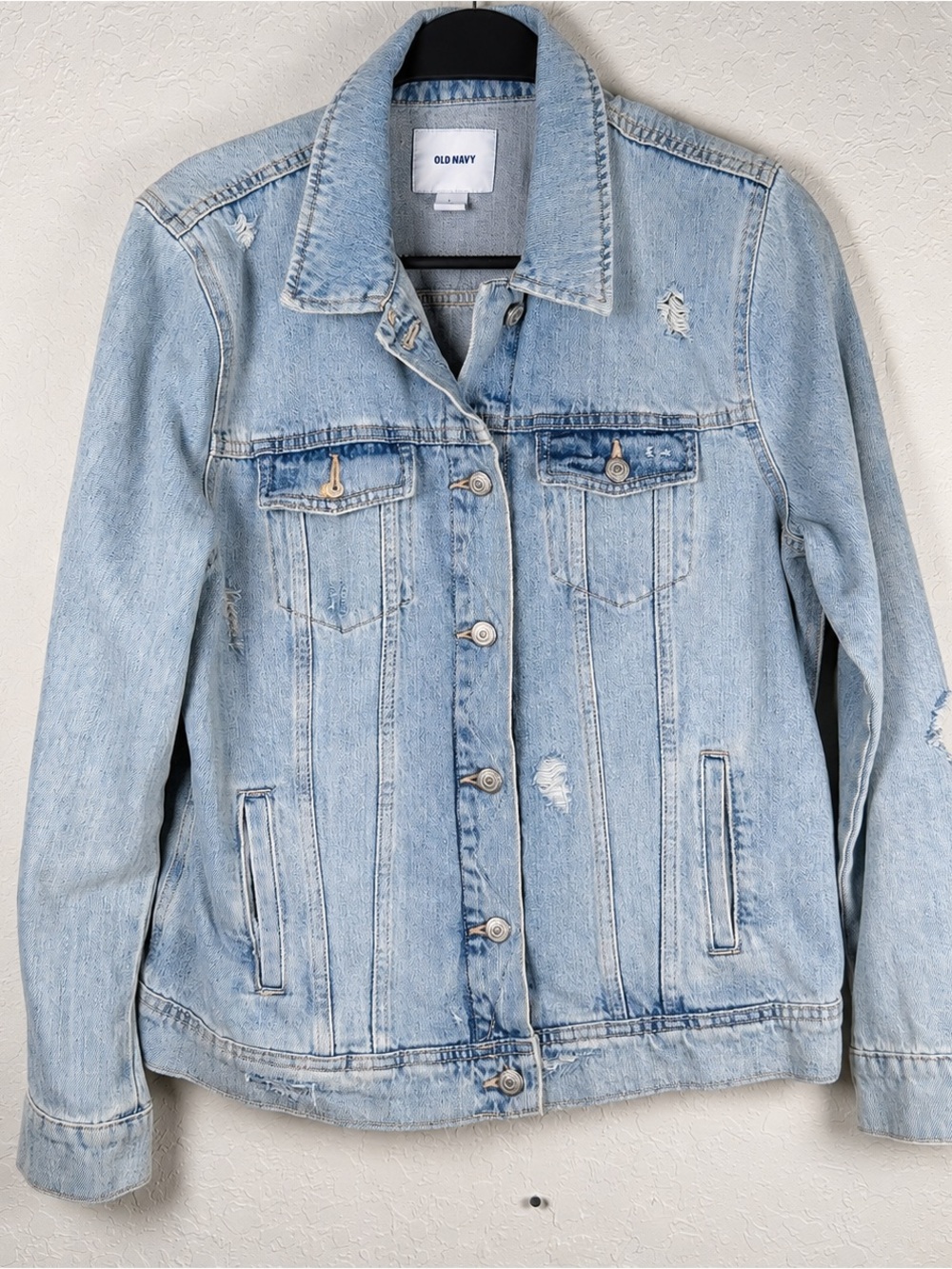 Old Navy Distressed Light Wash Denim Jacket Women’s Large Button Front